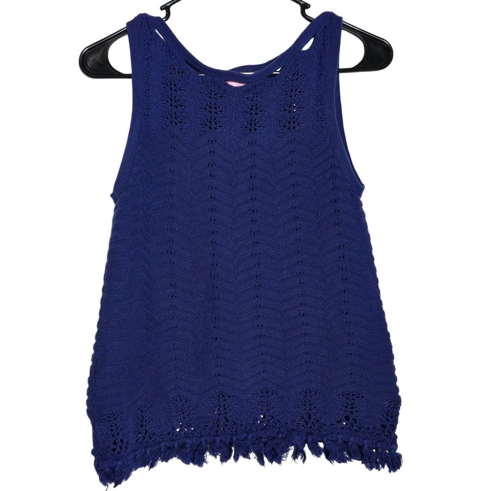Lilly Pulitzer Knit Fringe Tank Top Small Preppy Coastal Boho Festival Resort